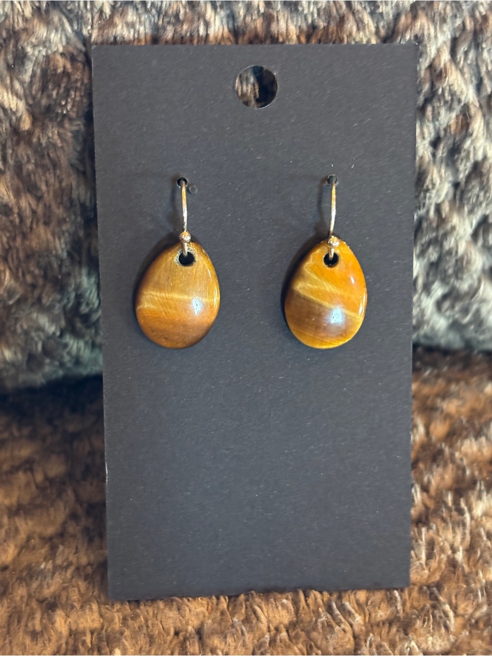 Gold-Brown Teardrop Stone Drop Earrings - Unbranded